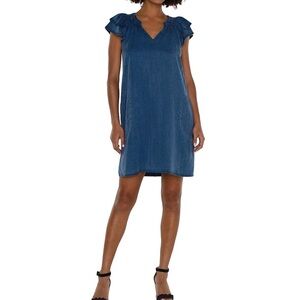 Liverpool Los Angeles Indigo Pinstripe Lyocell Mini Shift Dress Large